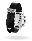 Bracelet cuir noir italien et boucle ardillon logotée en acier inoxydable 316L | Dédale Watches