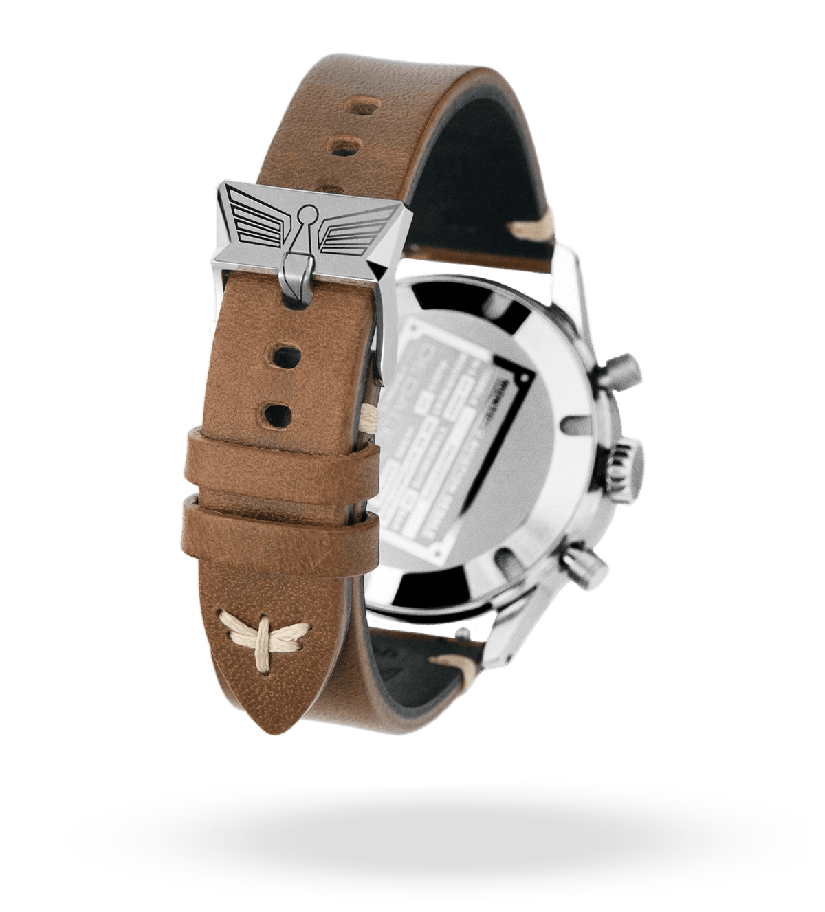 Bracelet cuir marron italien et boucle ardillon logotée en acier inoxydable 316L | Dédale Watches