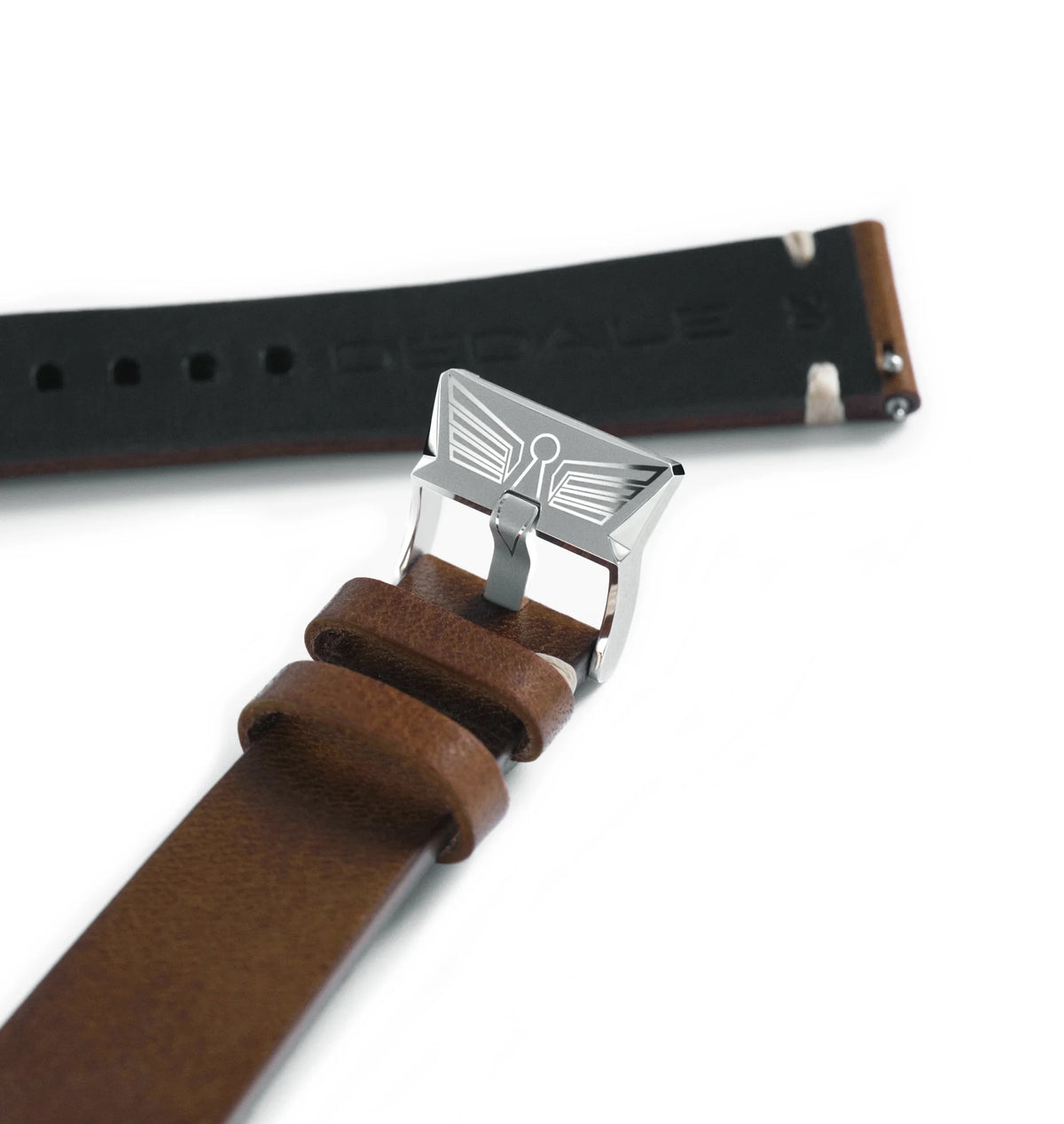 Bracelet de montre en cuir marron vintage et boucle ardillon Dédale