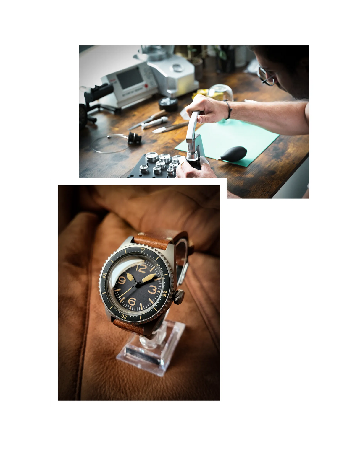 Fondateur qui assemble ses premières montres et montre assemblée en amateur