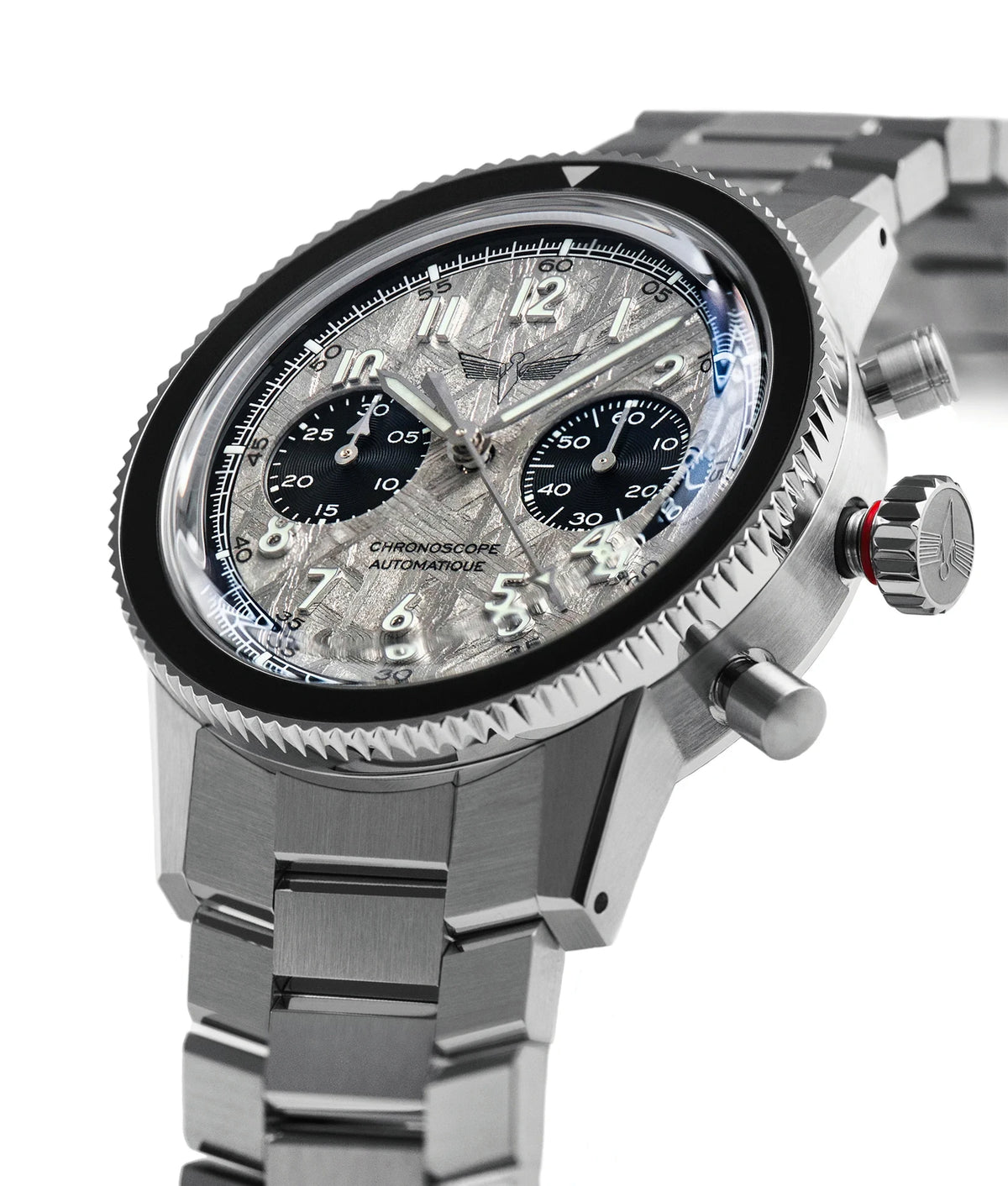 Chronoscope automatique WP-01 SIDUS, cadran en métérite et contour émaillé, bracelet WingSteel
