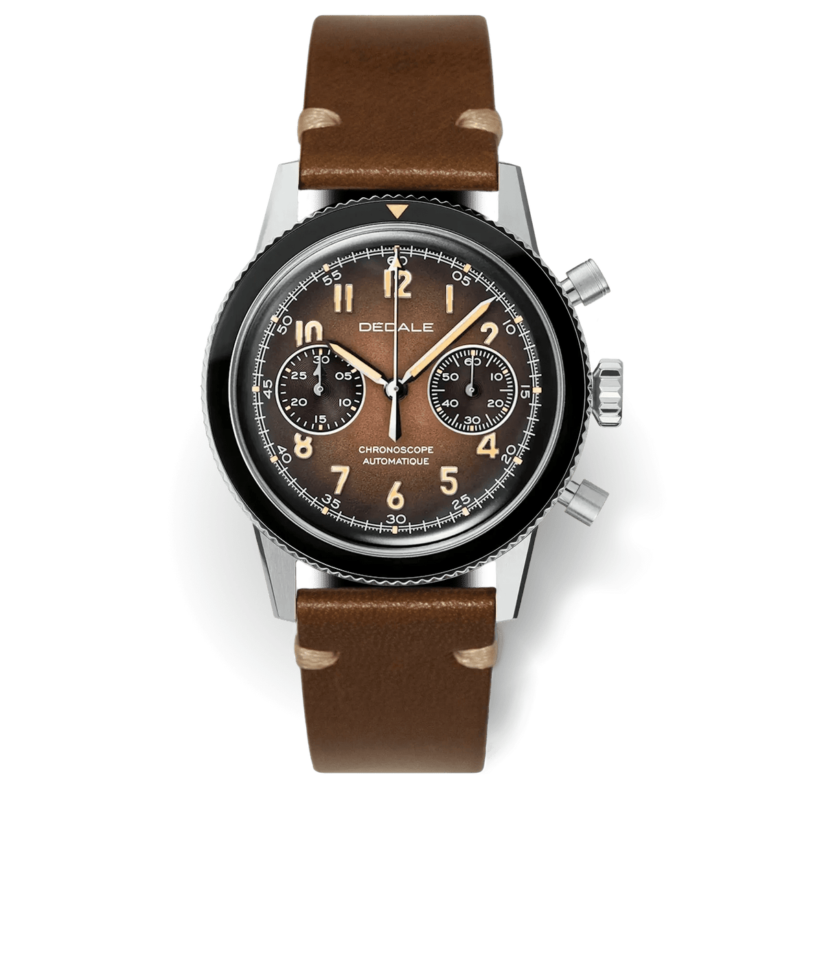 WP-01 ALFA ZULU - Chronographe automatique aviation - cadran arron dégradé fait main, insert saphir, bracelet en cuir italien | DÉDALE Watches