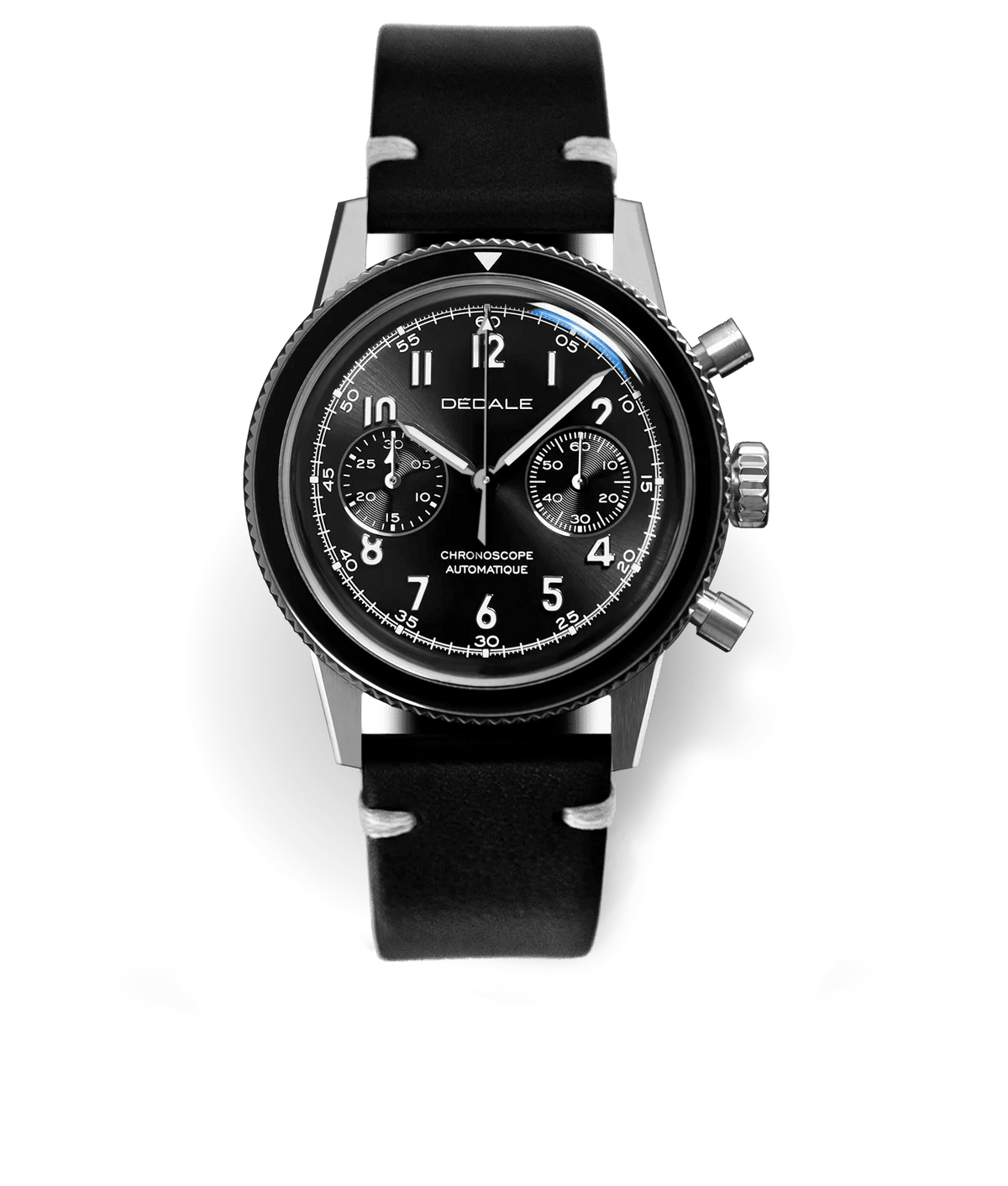 WP-01 NOVEMBER chronographe français de pilote, cadran noir avec index appliqués, insert de lunette en saphir | Dédale Watch