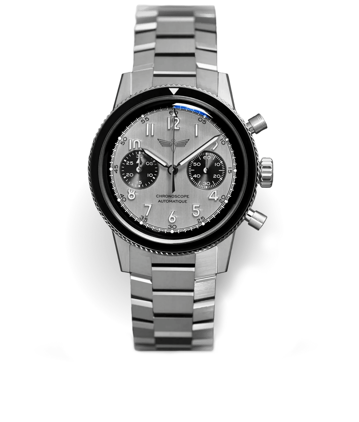 WP-01 PAPA avec bracelet en acier inoxydable WingSteel - Montre type aviation pour le pilote moderne, avec mouvement automatique et saphir | Dédale Watches