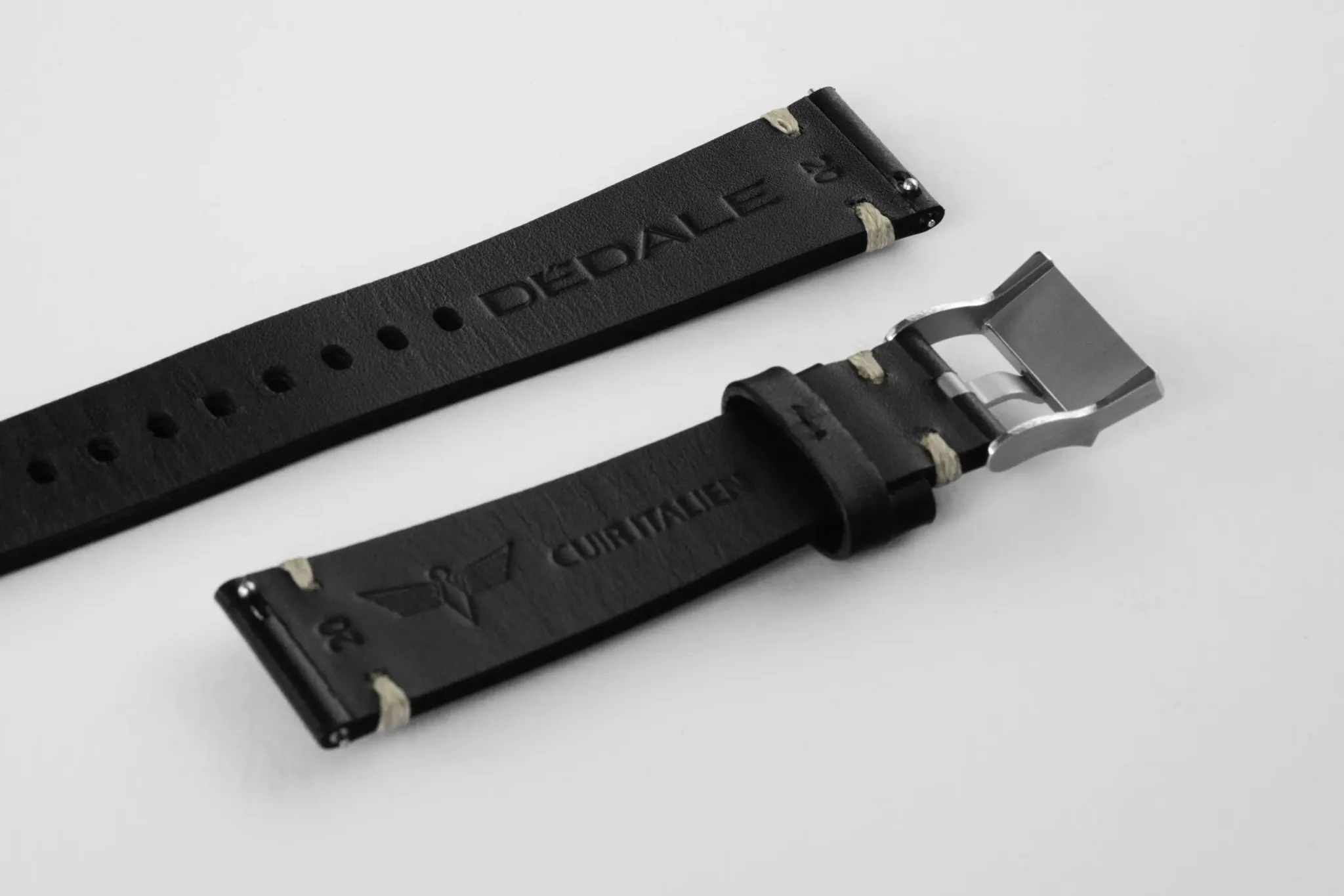 Arrière bracelet cuir noir italien - Dédale