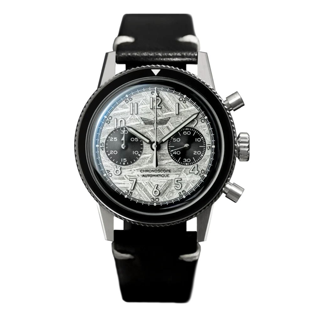 Montre chronographe automatique français de pilote avec cadran en météorite